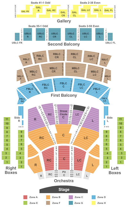 Auditorium Theatre - IL Full End Stage No Pit Int Zone Seating Chart