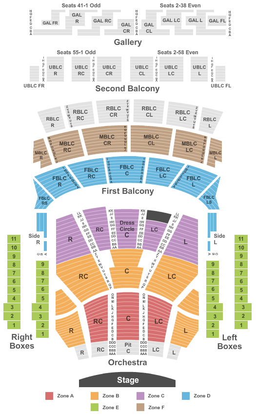 Auditorium Theatre - IL Endstage No Pit, No Upper Int Zone Seating Chart