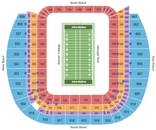 Aviva Stadium 2016 College Football Seating Chart