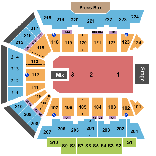 BMO Harris Bank Center Endstage 1-3 Seating Chart