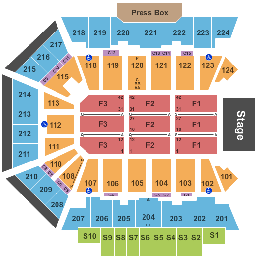 BMO Harris Bank Center End Stage Seating Chart