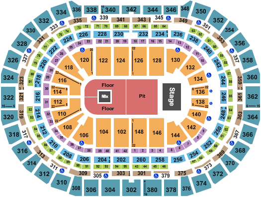 Ball Arena Endstage Floor/Pit Seating Chart