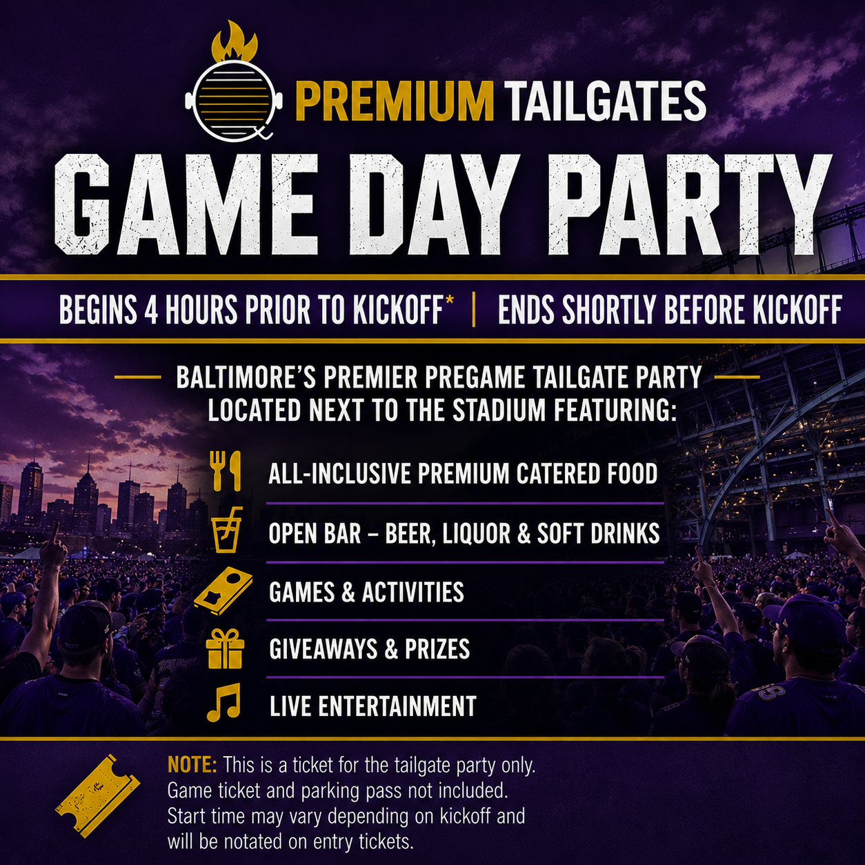 Premium Tailgate Party: Baltimore Ravens vs. Cincinnati Bengals