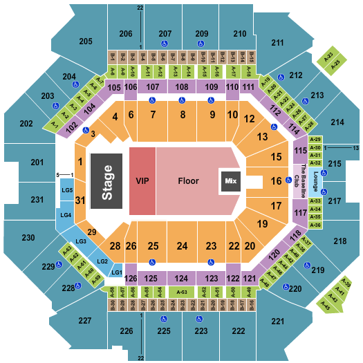 Barclays Center Endstage GA/VIP Floor Seating Chart