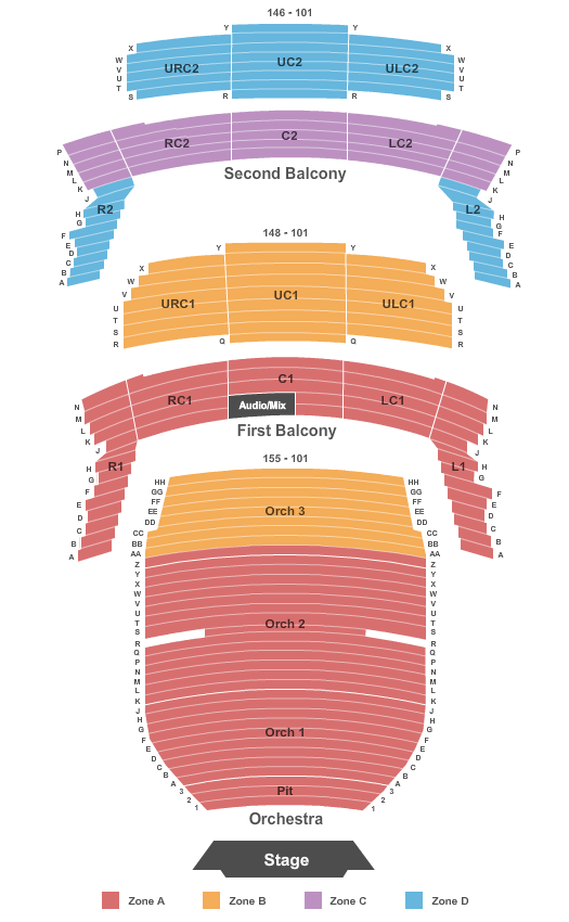 Bass Concert Hall End Stage - Interactive Zone Seating Chart