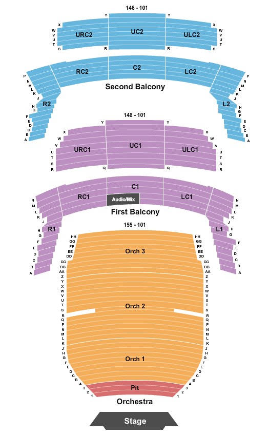 Bass Concert Hall Endstage w/ Pit Seating Chart