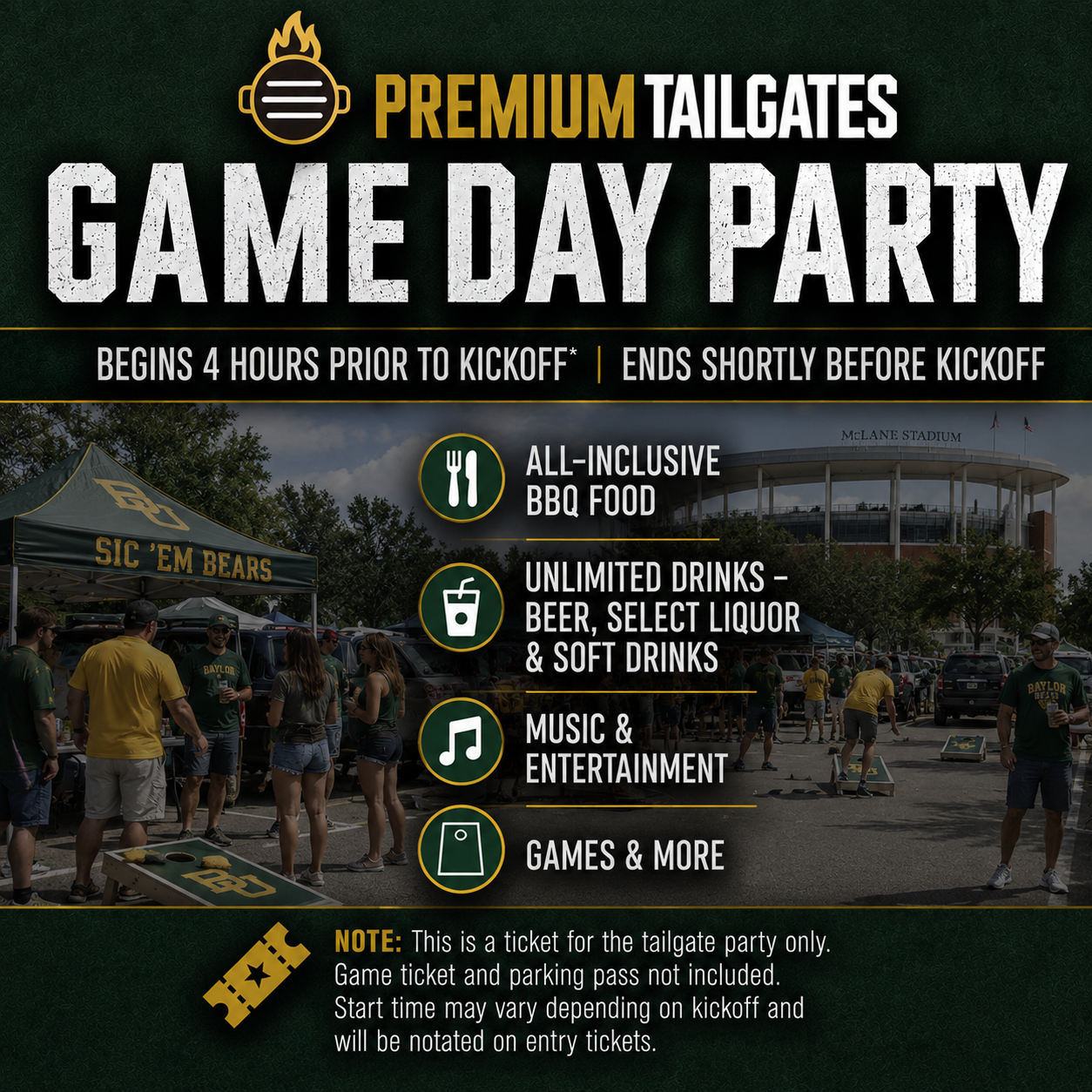 Premium Tailgate Party: Baylor Bears vs. TCU Horned Frogs