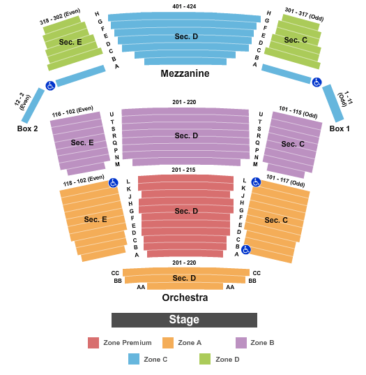 seating chart for Belding Theater at Bushnell Theatre - End Stage Zone 0 - eventticketscenter.com