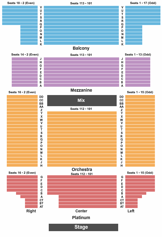 Bergen Performing Arts Center Standard Seating Chart