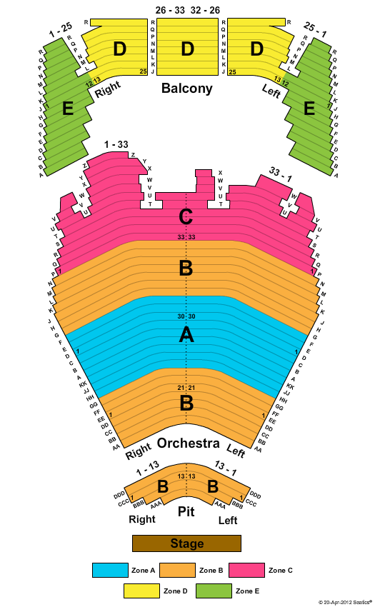Bob Carr Theater End Stage Zone ZP 04/20/2012 Seating Chart
