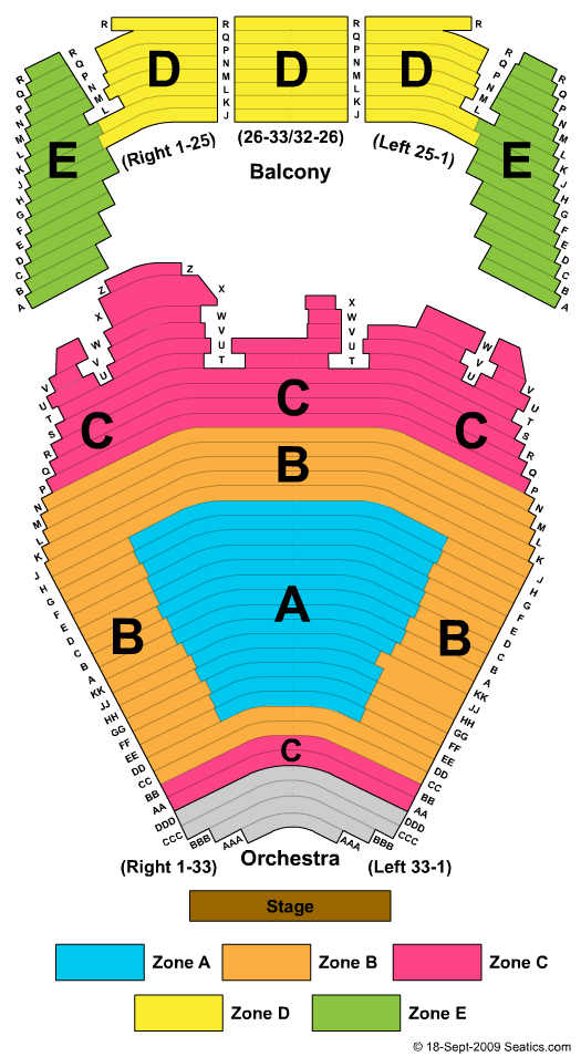 Bob Carr Theater End Stage Zone Seating Chart