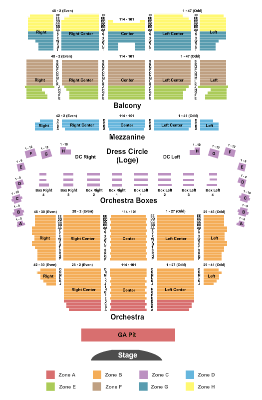Wang Theater At The Boch Center Endstage GA Pit Int Zone Seating Chart