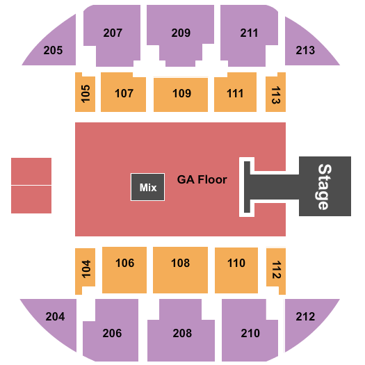 Brick Breeden Fieldhouse Endstage GA Floor w/ Catwalk Seating Chart