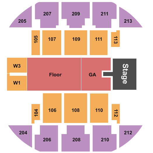 Brick Breeden Fieldhouse Endstage GA & Reserved Floor Seating Chart