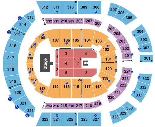 seating chart for Bridgestone Arena - Alabama - eventticketscenter.com