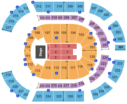 seating chart for Bridgestone Arena - Endstage3 - eventticketscenter.com