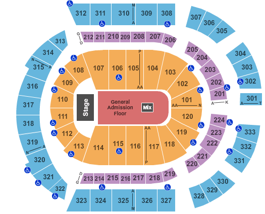 seating chart for Bridgestone Arena - Endstage GA Floor 2 - eventticketscenter.com