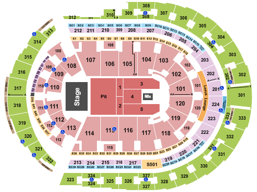 Bridgestone Arena Endstage GA Pit Seating Chart