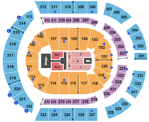 seating chart for Bridgestone Arena - Luke Bryan - eventticketscenter.com