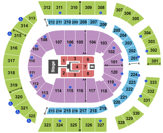 seating chart for Bridgestone Arena - TobyMac - eventticketscenter.com