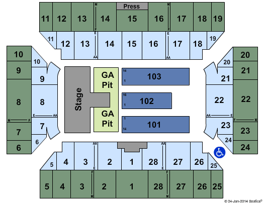 Visions Veterans Memorial Arena Endstage Pit Seating Chart