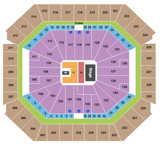Bud Walton Arena Endstage GA & FLR Seating Chart