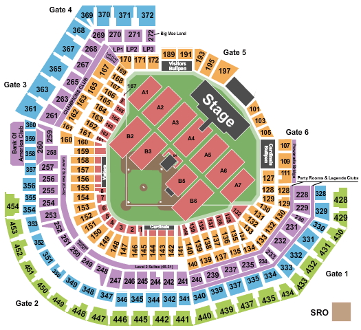 Busch Stadium seating chart for the St. Louis Cardinals.