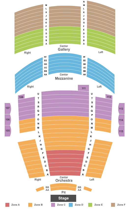 Byham Theater End Stage Zone Seating Chart