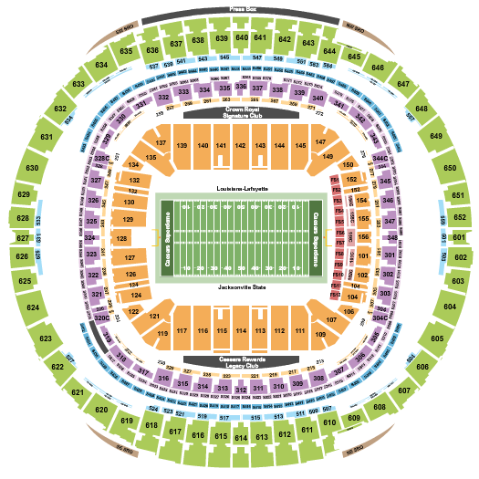 Caesars Superdome Football - New Orleans Bowl Seating Chart