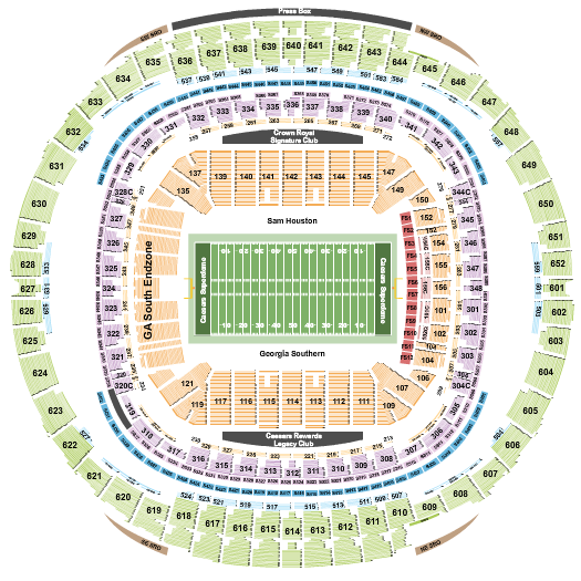 Caesars Superdome Football - New Orleans Bowl Seating Chart