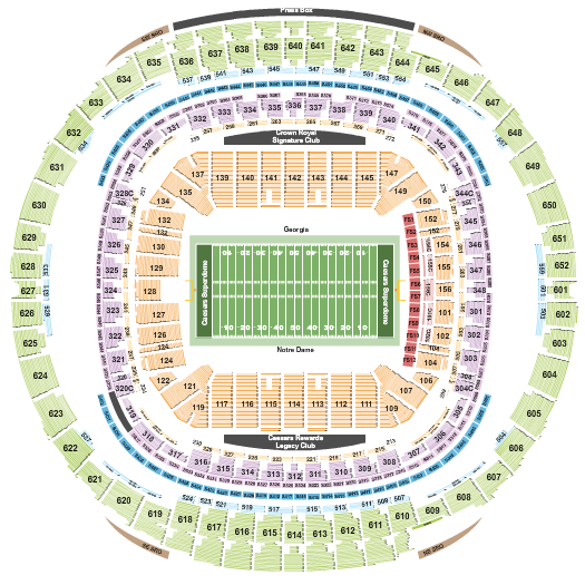 Caesars Superdome Football - Sugar Bowl RW Seating Chart