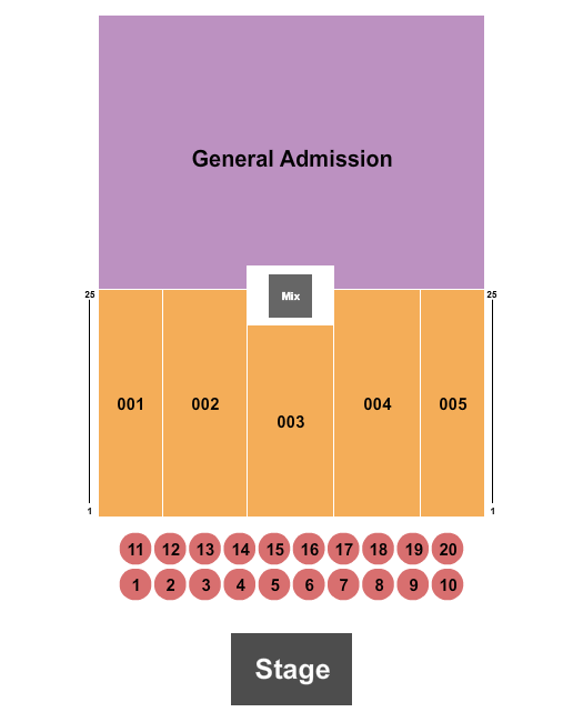 Cajundome Convention Center Endstage Tbls 1-20/Rsrv 001-005/GA Seating Chart