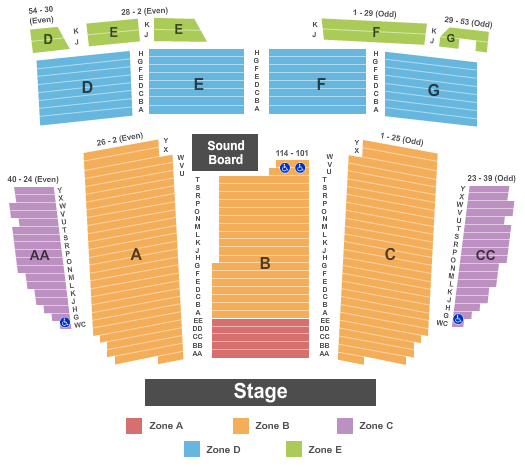 California Theatre Of The Performing Arts End Stage - Zone Seating Chart