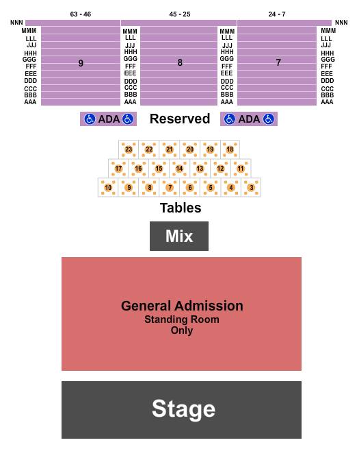 Cannery Hotel & Casino Endstage - GA Flr Resv Tbl Seating Chart