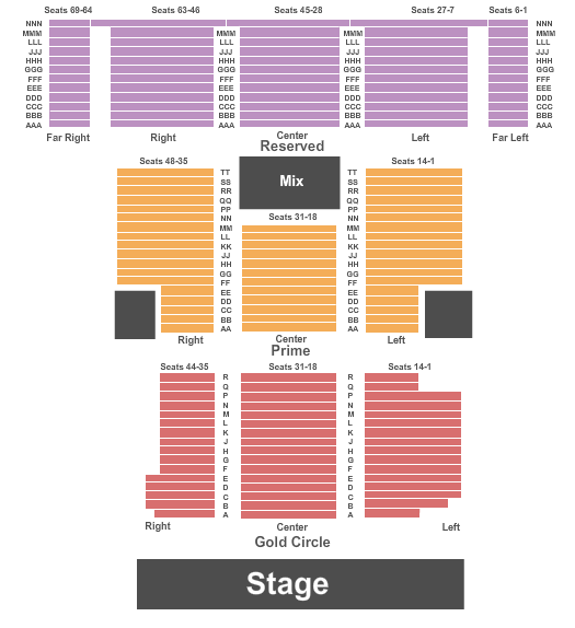 Cannery Hotel & Casino Standard Seating Chart