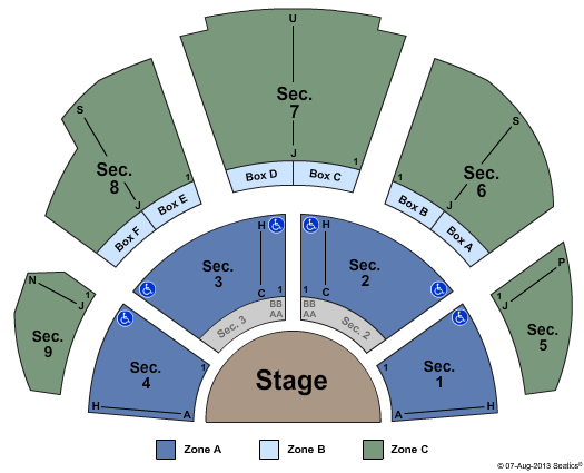 Casa Manana End Stage Not Pit- Zone Seating Chart