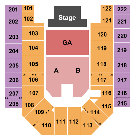 Ford Wyoming Center Endstage GA Flr & Rsvd Seating Chart