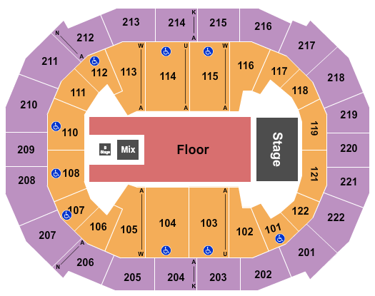 Chaifetz Arena Endstage Floor w/ B Stage Seating Chart