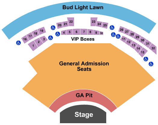 seating chart for Charlotte Metro Credit Union Amphitheatre at the AvidXchange Music Factory - All GA - Rsvd Boxes - eventticketscenter.com