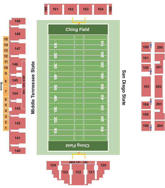 Ching Athletics Complex 2022 Hawaii Bowl Seating Chart