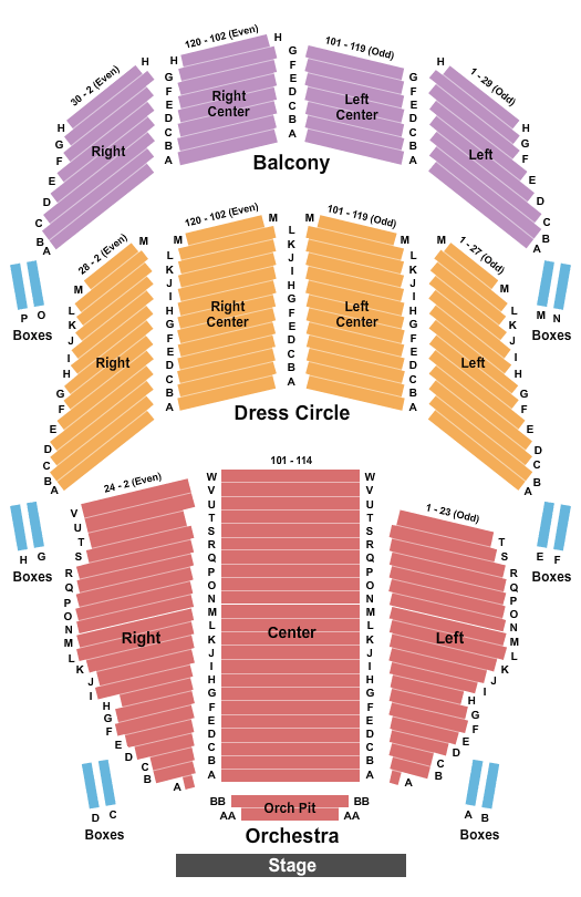 seating chart for Emerson Colonial Theatre - End Stage - eventticketscenter.com