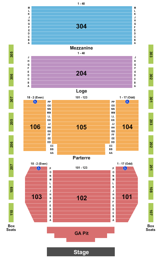 Classic Center Theatre Endstage GA Pit Seating Chart