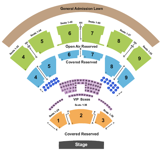 seating chart for Coastal Credit Union Music Park at Walnut Creek - End Stage 3 - eventticketscenter.com