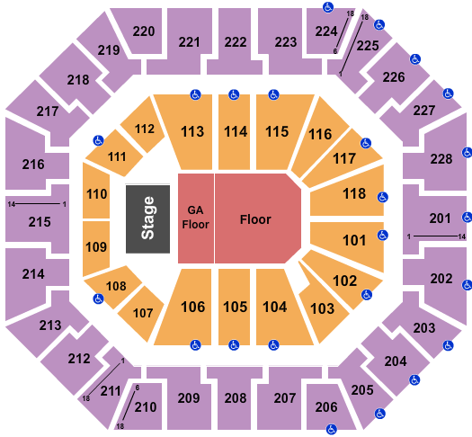 Colonial Life Arena Endstage GA & Rsvd Floor Seating Chart