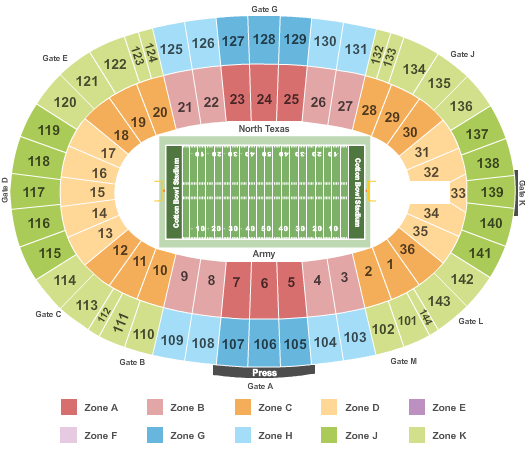 Cotton Bowl Stadium Heart Of Dallas Bowl - Zone Seating Chart