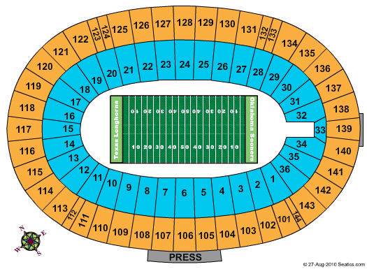 Cotton Bowl Stadium Seating Chart For Texas Longhorns vs. Oklahoma Sooners