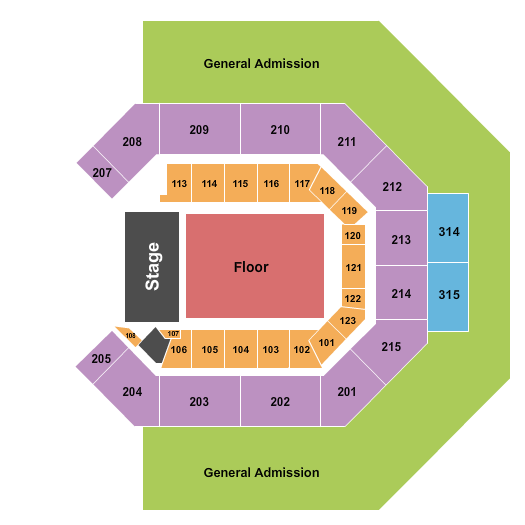 Credit One Stadium Endstage GA Floor & Upper Level Seating Chart