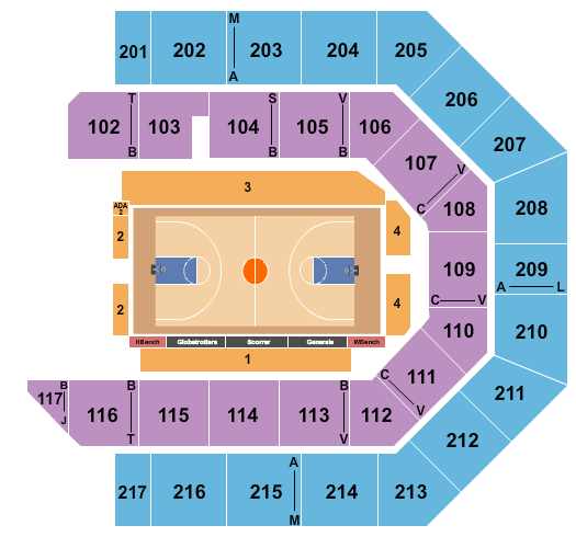 Credit Union 1 Arena Basketball - Globetrotters Seating Chart