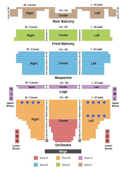 Curran Theatre End Stage Zone Seating Chart