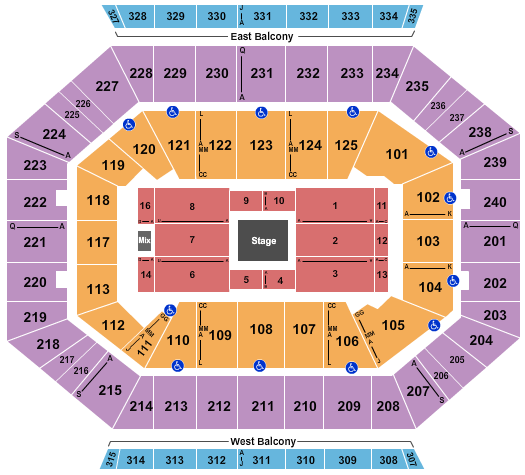 DCU Center seating chart with row numbers